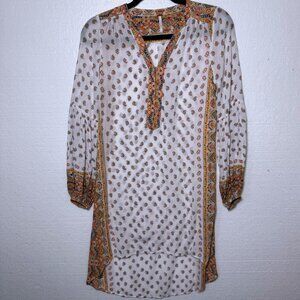 Free People Womens Size XS Tunic Mini Dress Boho Paisley Long Sleeve High Low